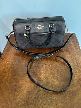 Coach Rowan Satchel in signature brown and black coated canvas